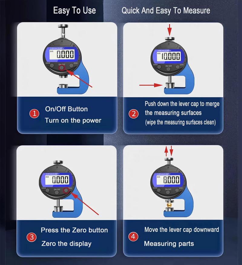 Digital Thickness Gauge Thickness Measuring Indicator | Measuring Range 0-10mm0.0005''/0.01 mm with LCD Display Thickness Gauge , for Hollow Tubes, Round Tubes(JT) Percentage Gauge Pointed 10MM