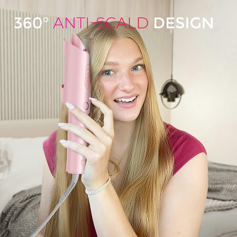 TYMO Hair Curler Automatic Rotating - CURLPRO, Curling Wand, Pink 1 inch | Ceramic Coating, Anti-Scald Curling Iron, Portable 500 Million Ionic, Dual Voltage, Beach Waver, Lightweight for Travel
