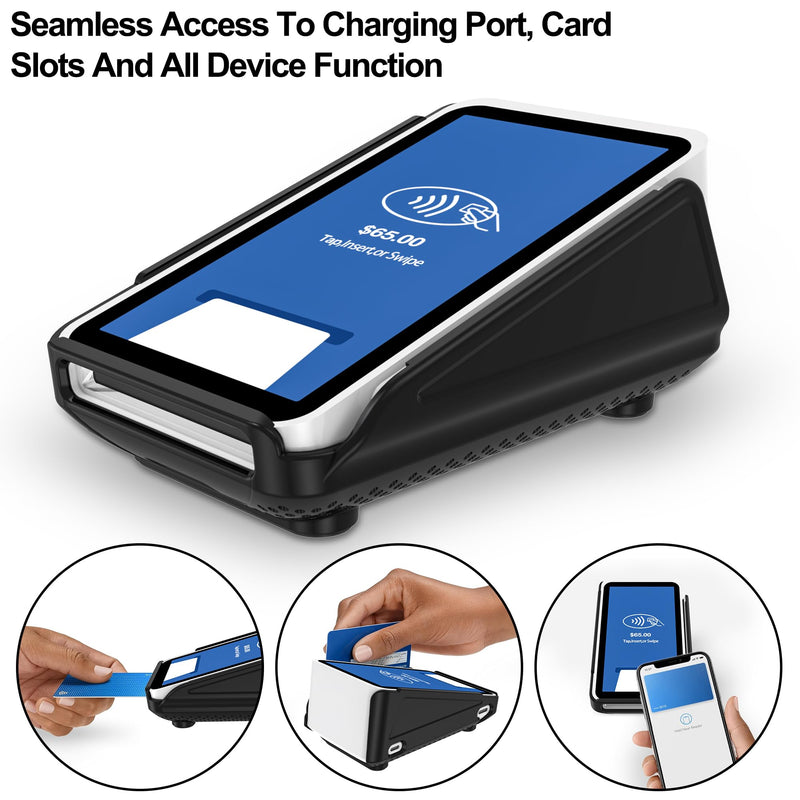 Kailfee Protective Case and Screen Protector*3 for Square Terminal Card Reader - Rubberized Hard Casing with Non-Slip Base and Tempered Glass (Black Black