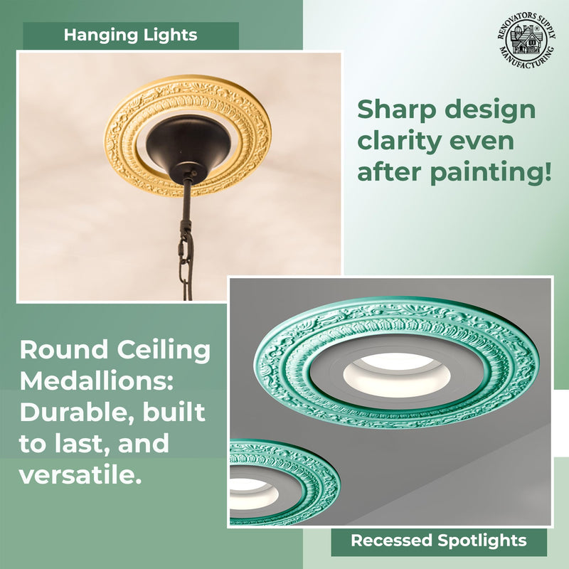 Renovators Supply Manufacturing Recessed Lighting Trim 10 in. Wide White Polyurethane Ornate Recessed Ceiling Light Trims Pack of 3 White - Rosette