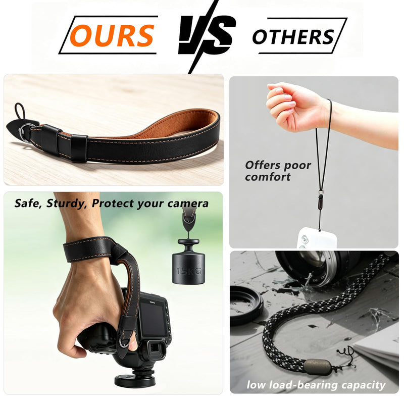 Camera Wrist Stra - Camera Straps for Photographers, Camera Hand Strap | Adjustable Wrist Camera Strap with Safer Connector for DSLR SLR Mirrorless Cameras (Black)