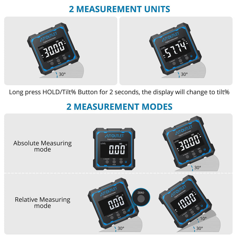 AUTOUTLET Digital Angle Finder with Dual Laser Lines, Rechargeable Type-C Magnetic Angle Gauge, 4x90° Range ±0.1° Accuracy, Backlit LCD Display, Auto Flip Reading, for Woodworking, Construction & DIY