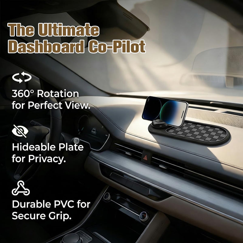Car Anti-Slip Pad, 3 in 1 Vehicle Dashboard Mat with Temporary Parking Number & Rotatable Phone Holder, Multifunctional Anti Skid Automotive Dash Pad, Universal for SUV RV Truck (Gray/Gold) Gray/Gold