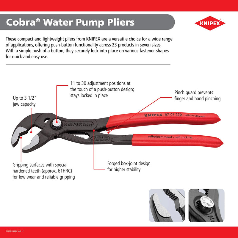 KNIPEX - 87 03 180 Tools - Cobra Water Pump Pliers, Chrome (8703180)