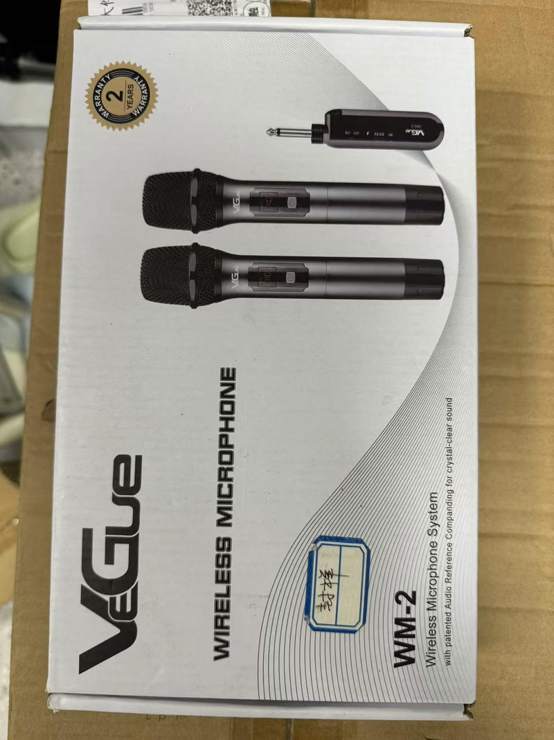 VeGue Wireless Microphone, UHF Cordless Dual Handheld Dynamic Mic Set with Rechargeable Receiver, for Karaoke Party, Voice Amplifier, PA System, Singing Machine, Church, Wedding, Meeting, 200ft (WM-2) Black