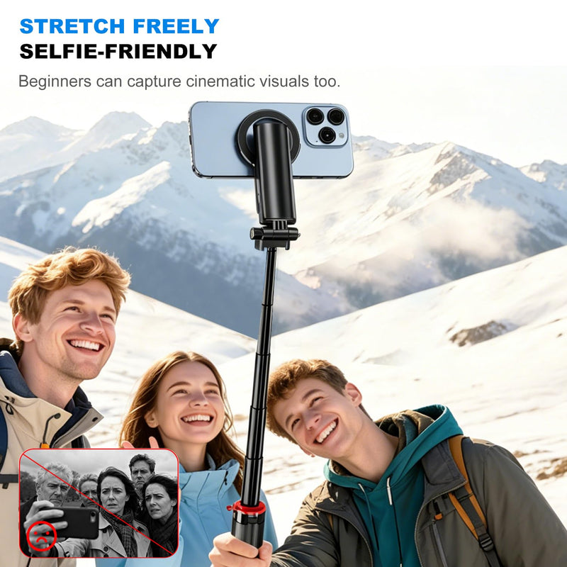 Koolehaoda Magnetic Mini Selfie Stick for MagSafe 4 in 1 Phone Tripod | Extendable Stand with Detachable Phone Clip Wireless Remote Portable Pocket Size for iPhone Android Foldable Compact Travel