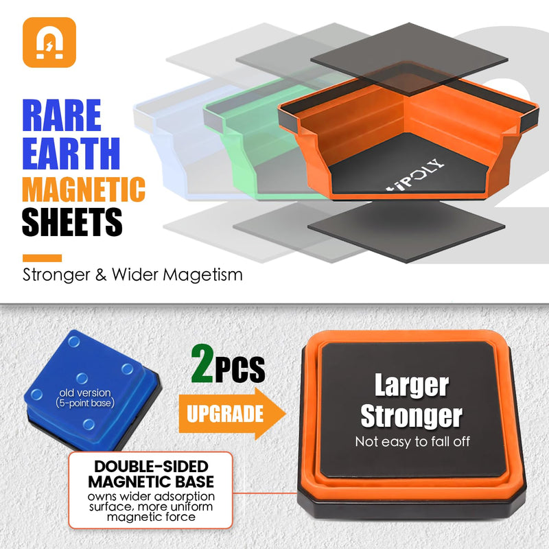 Collapsible Magnetic Parts Tray Set, 3 Pack Foldable Silicone Magnetic Tool Trays for Bolts Screws Nuts & Small Metal Parts, 4.5” Upgraded Square Silicone Bowls with Dual-Sided Magnetic Base