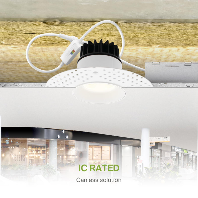 ASD Trimless 3 Inch LED Recessed Light, 12W 120V Round Commercial Downlight, Canless Dimmable Lights for Ceiling with J-Box, 5 CCT 2700K-5000K, CRI 90+, IC Rated, ETL, Energy Star, White Round 1 Pack 3" 12 Watt