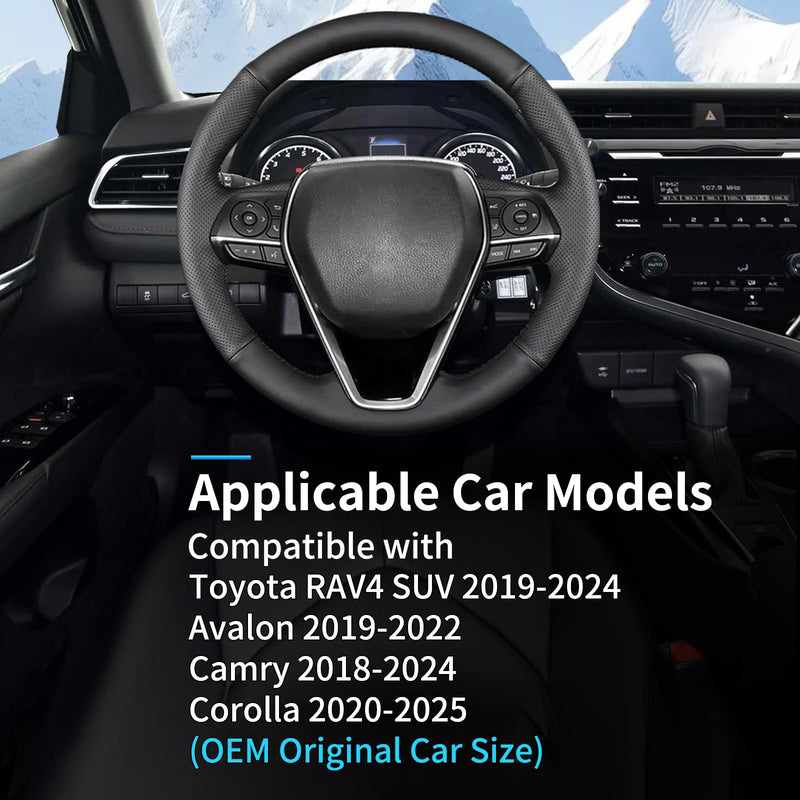 Hand Sewn Steering Wheel Cover for Toyota RAV4 SUV 2019-2024 / Avalon 2019-2022 / Camry 2018-2024 / Corolla 2020-2025 Genuine Leather Sew On Steering Wheel Cover Full-Wrap Accessories(Black) Black