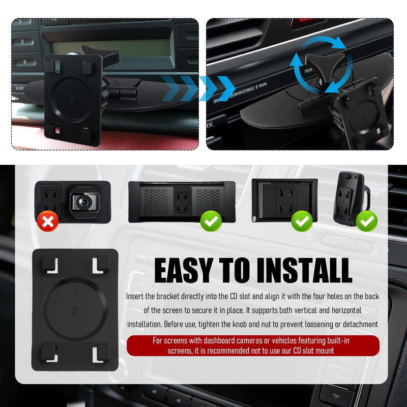CD Slot Mount for Carplay Screen 360° Rotatable,Anti-Vibration CD Mount for Carplay Screen GPS Display Holder,Portable Carplays CDs Mounts Fit 7"-10.5" Screens Car Accessories