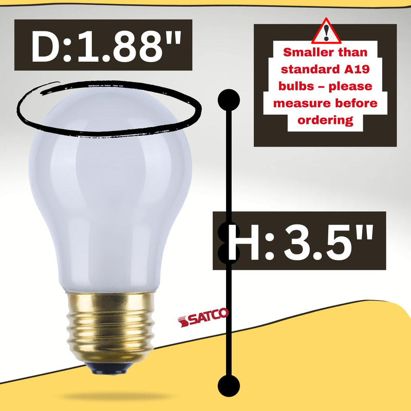 Satco S4881-40 Watt A15 Small Appliance Incandescent Frosted Light Bulbs - Shatter Proof - 130V, Medium E26 Base - 2700K - Dimmable, for Fridge, Range Hood, Sewing Machine, Freezer (12 Pack)