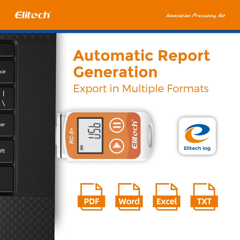Elitech RC-5+ TE Digital PDF USB Temperature Data Logger Reusable Recorder Refrigerator Thermometer 32000 Points High Accuracy (Extra External Sensor) 1