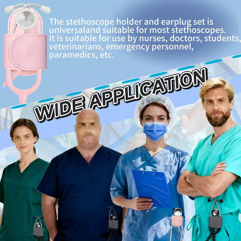 Magnetic Stethoscope Holder Clips, Secure Hands-Free PU Leather Holster for Scrubs, Belts & Lab Coats - Portable Stethoscope Accessories for Nurses, Doctors, EMTs, Medical Students(Pink) Pink