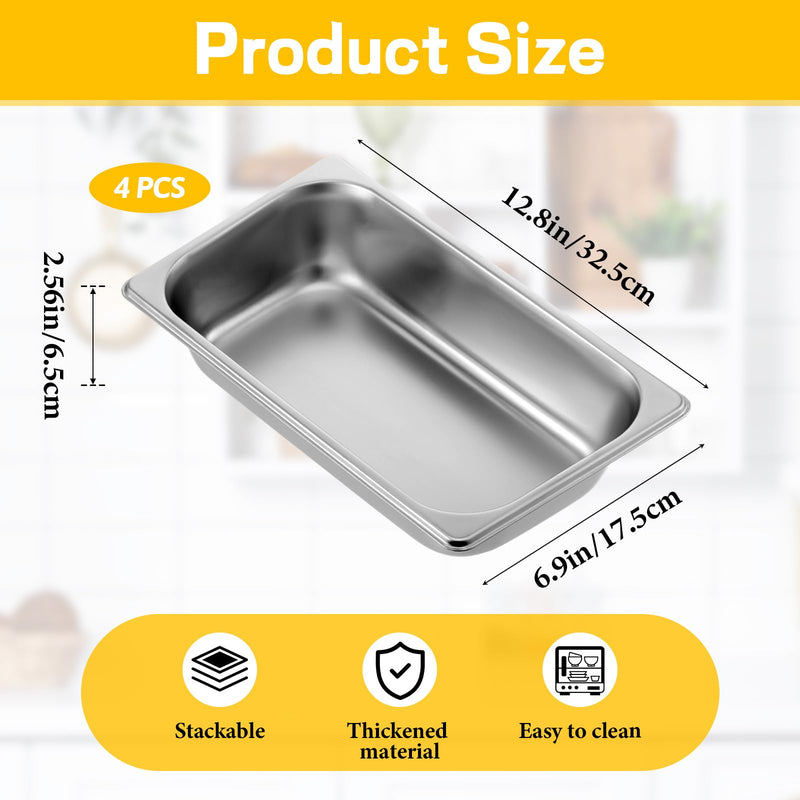 4 Pack 1/3 Size Hotel Pans 2.5" Deep 1/3 Size Stainless Steel Steam Table Pan Anti-Jam Food Pan Chafing Pan for Hotel, Party, Buffet, Chafing Dishes, Catering Supplies