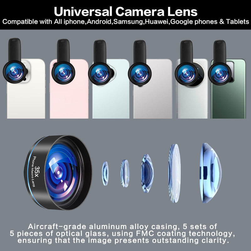 35X Professional Upgraded Macro Lens for Smartphones,with Universal Clip，Long Shooting Distance of 45-95mm, Macro Photography of Flowers,Insect and Jewelry,Compatible with iPhone and Android Phones