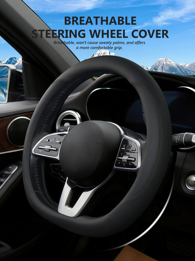 D-Shaped Steering Wheel Cover for Benz GLC 2016-2024, Leather Non-Slip Fit for Mercedes-Benz GLC 300/43 AMG/Coupe (Black, Flat-Bottomed) Black D shape