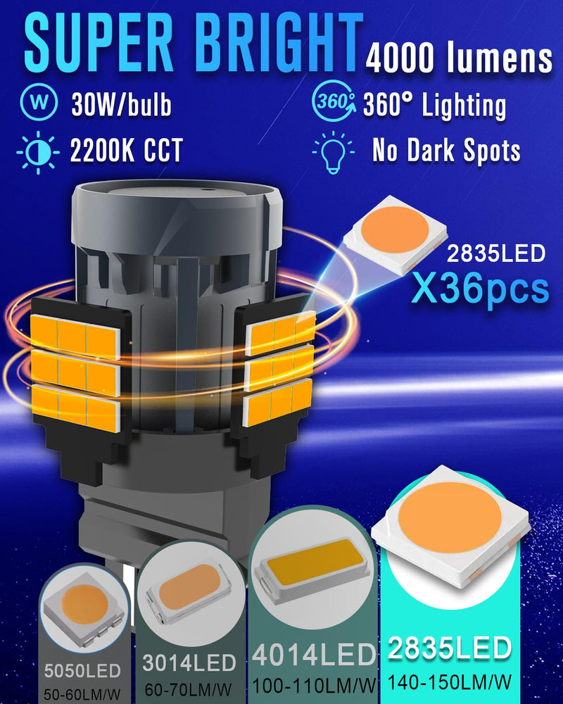 3157 LED Turn Signal Bulb Anti Hyper Flash,3057 LED Bulbs With Built in Resistor,3156 LED Amber Yellow CANBUS Error Free,3457a 3457 4157 Front Rear LED Blinker Bulb for Car Trucks(2pcs) 3156/3157