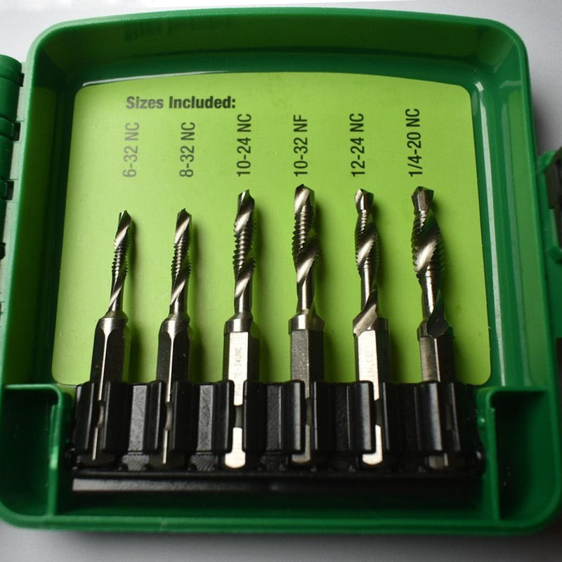 DTAPKIT Metal Drill/Tap Kit for Greenlee，6-Piece Drill, Tap, and Deburring/Countersinking Set with Quick Change Adaptor，6-32 - 1/4-20 Drill and Tap Set