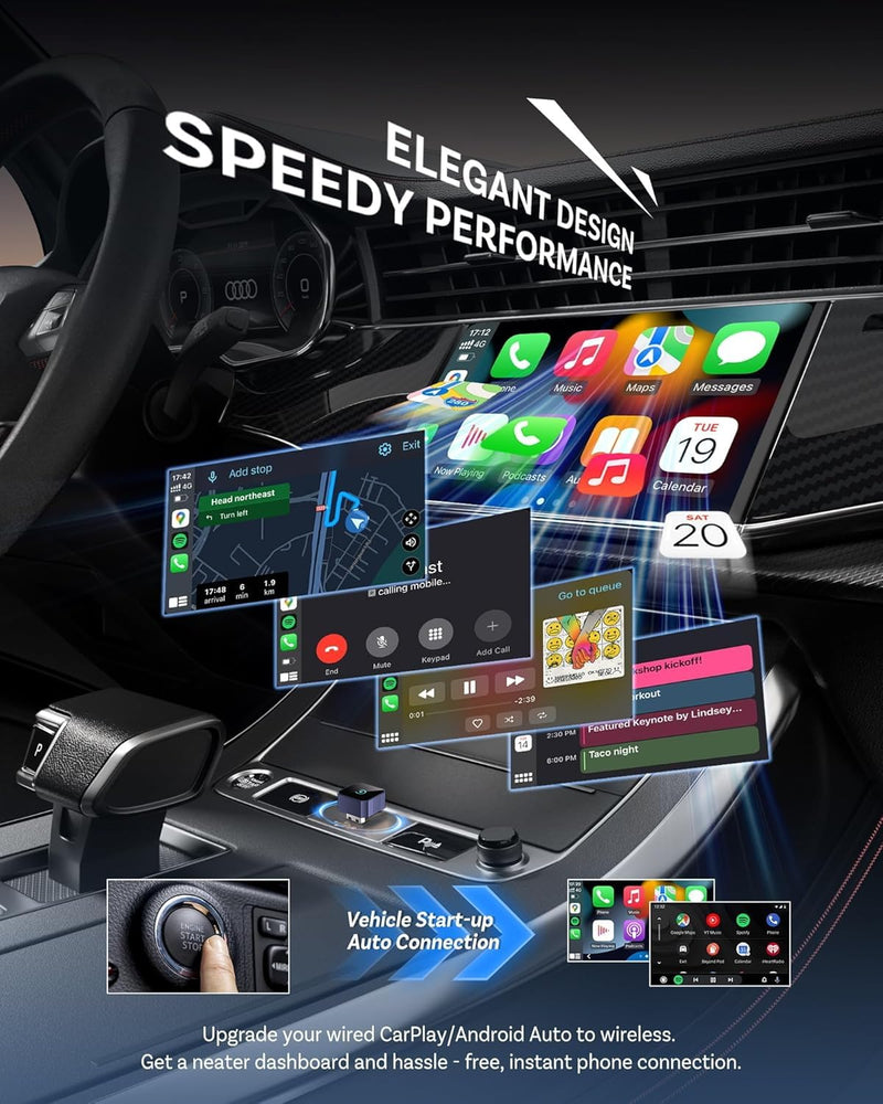 Wireless CarPlay Adapter for iPhone＆Android, 2026 Upgraded Car Play Mini Wired to Wireless Adapter for CarPlay ＆Android Auto Plug and Play Stable Connection & No Latency for iPhone iOS 10+ Blue
