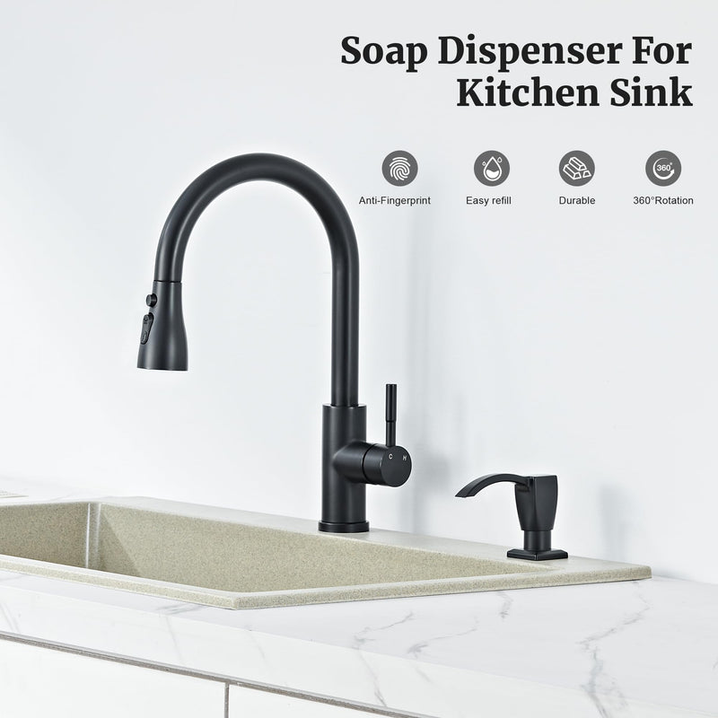 Ultimate Unicorn Kitchen Sink Soap Dispenser, Built in Soap Dispenser for Kitchen Sink, Under Sink Soap Dispenser Matte Black, ABS Plastic, with 13 Ounce Soap Bottle, U-SD001B U001