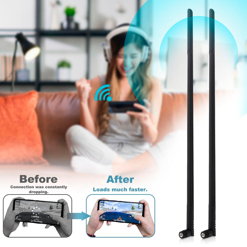 External WiFi Bluetooth Antenna 22DBI Long Range MIMO RP-SMA Male Aerial Antenna and 10FT RP-SMA RG174 Extension Cable for Wireless Router Network Devices PC Camera USB Adapter 2pcs