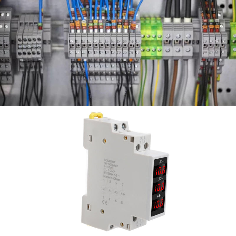 3 Phase Din Rail Voltmeter Ammeter, AC 80‑500V 1‑100A Digital Energy Meter with 3 Sensors, Voltage Current Power Meter Electricity Tester Multimeter Current Power Tester