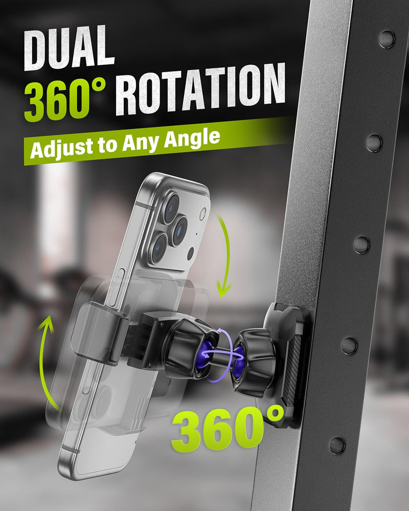 Magnetic Phone Holder for Gym, Strong Magnetic Mount, 360° Rotation | 6×N55 magnetic hold, attaches to metal surfaces, sweat-resistant build, compact design, ideal for workout recording