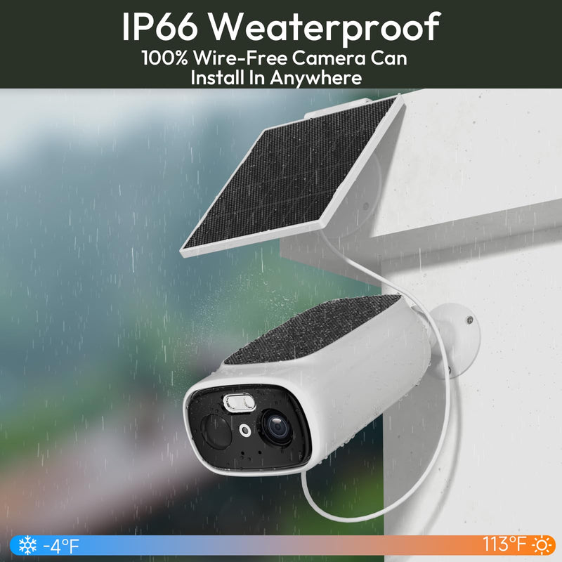 ELECCTV 2K Solar Camera Outdoor Wireless, 2.4/5 Ghz WiFi Cameras for Home Security,130°-Wide View,Color Night Vision, IP65 Waterproof,2-Way Audio,Cloud/SD, Support Alexa C366SP-W-1PC