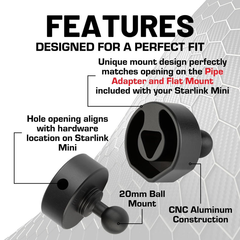 Bulletpoint Mounting Solutions Aluminum Satellite Mount with 20mm Ball Compatible with Starlink Mini