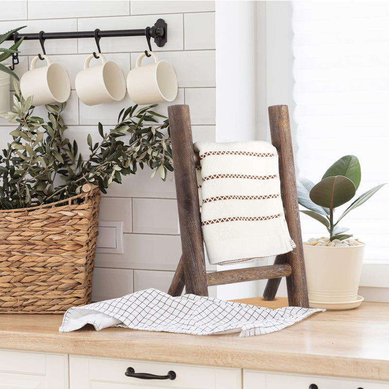 Cinnvoice 2 Pcs Wooden Tea Towel Ladder Rustic Hand Towel Stand Rack Mini Countertop Towel Stand Farmhouse Wood Counter Towel Holder for Bathroom Country Kitchen Office(Wood Color) Wood Color