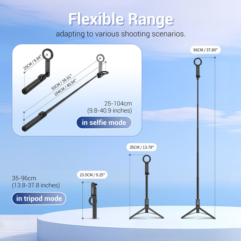 Magnetic Selfie Stick, 40.9" Extendable Cell Phone Tripod Stand for iPhone 15 14 13 12 MagSafe Phone Case with Detachable Phone Clamp & Wireless Remote for Selfie Vlogging Video Recording-White WHITE