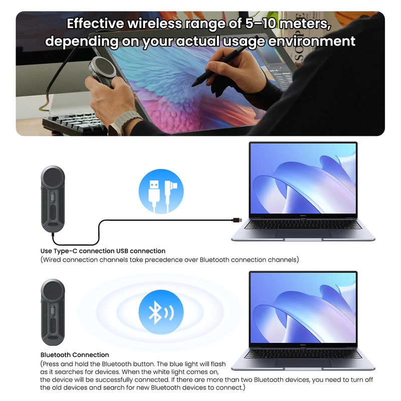 DIGIDRAW K30 Wireless Remote Controller with Dual Dial & 11 Custom Keys | Bluetooth 5.0,USB-C, 82g Lightweight, 40-Hour Battery Life, for PS/Sai/CDR