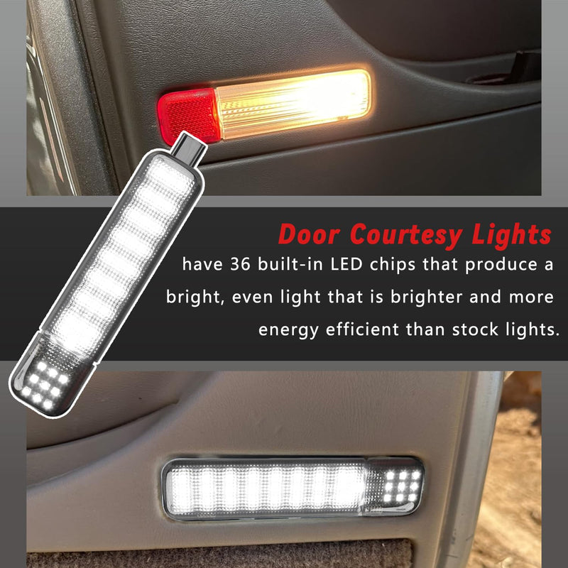 2PCS LED Interior Door Panel Courtesy Light Compatible with Chevy GMC Silverado/Sierra C/K 1500 2500 3500 Yukon Tahoe Escalade Avalanche Hum-mer H2 Suburban Smoking Lens White Warning Lights 2pcs Smoking Black