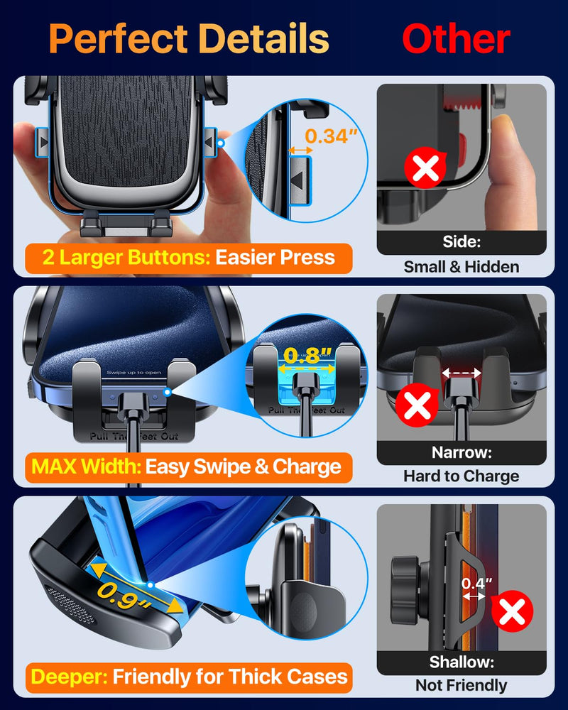 YRU 2026【100+LBS Suction & Flexible Low-Profile Arm】 Car Phone Holder Mount | 【Newest Upgrade Military-Grade & Safety Cert】360°Rotate Dash Windshield Vent Truck Cradle for iPhone17 16 Pro Max, Dark Black