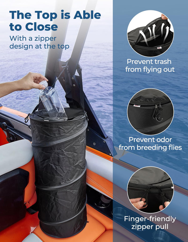 KEMIMOTO Boat Trash Can, 50L Marine Caddy Black Bag Boating Trash Bags Reusable Waterproof Boat Garbage Storage for Marine, Kayak, Pontoon Boat, Camping