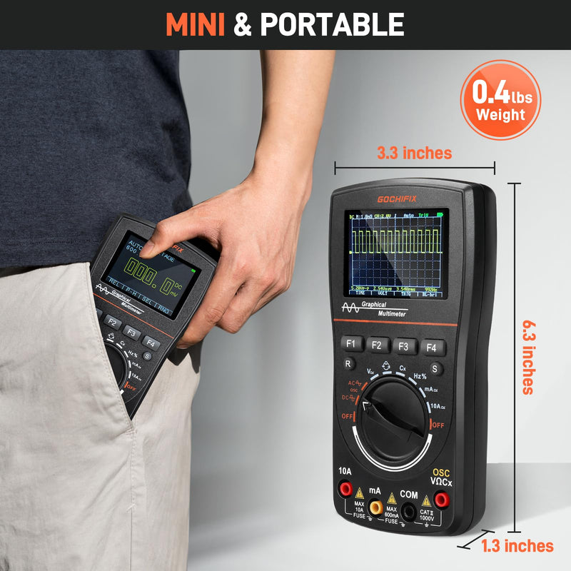 Handheld Oscilloscope Multimeter, GOCHIFIX 2 in 1 Portable Digital Oscilloscope Multimeter 10Mhz Bandwidth, 50MSa/s Sampling Rate, 6000 Counts, Automotive Multimeter Oscilloscope 10 Mhz