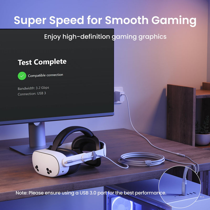 KIWI design Link Cable with Charging 16FT Compatible with Meta Quest 3S/3/2/Pro/Pico 4 Accessories and PC/SteamVR, USB 3.0 to USB C Link Cable with 5Gbps Super Speed for Extended Gameplay, White