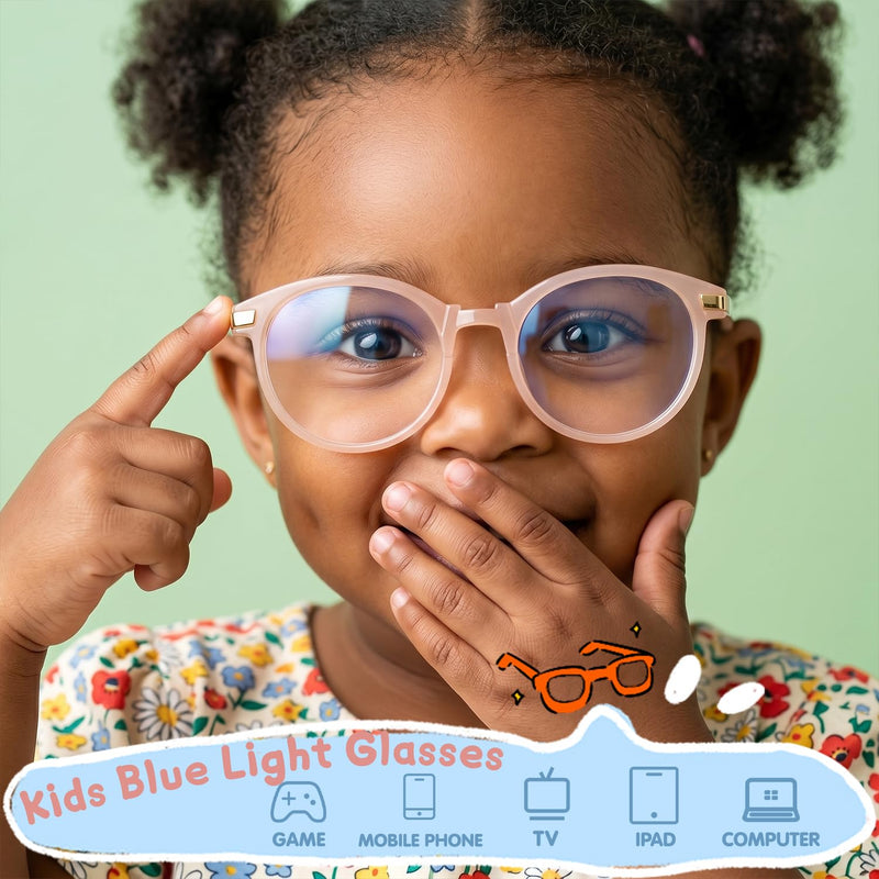 Kids Blue Light Glasses Gold Plated, 2-6 | Kids Blue Light Glasses, Stylish Gold Plated Flexible TR90 Eyeglasses, Shatterproof for Toddlers Red + Pink + Black Aged 2-6