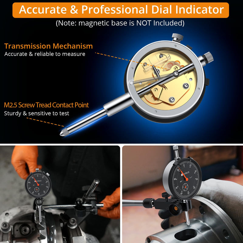 Neoteck 1"/0.001" Dial Indicator,Dial Indicator Gauge Full Metal Construction High Precision Tool for Lathe,Table Saw,Workshop and CNC Machining and Automotive Brake Caliper-Black Black