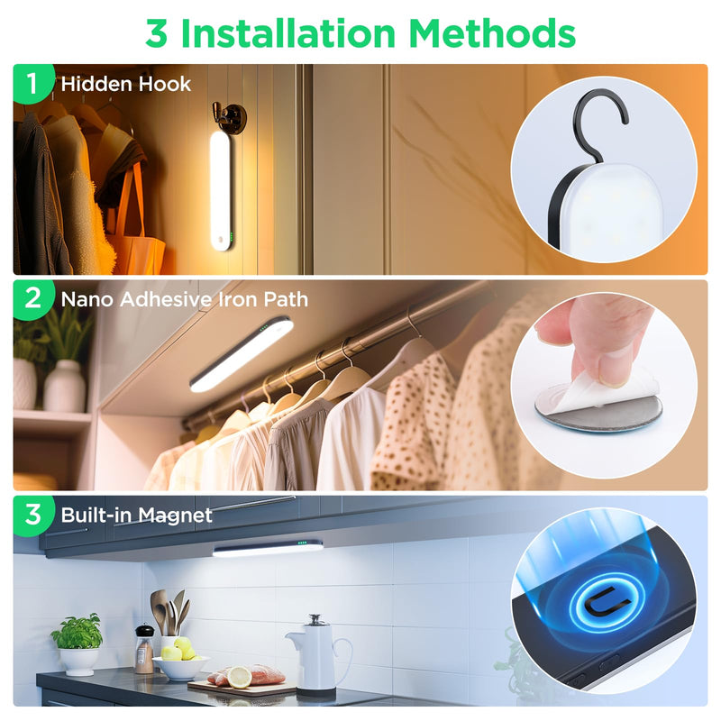 deerdance LED Under Cabinet Lighting, Dimmable Kitchen Counter Light Strip, White, Wireless Installation (4)