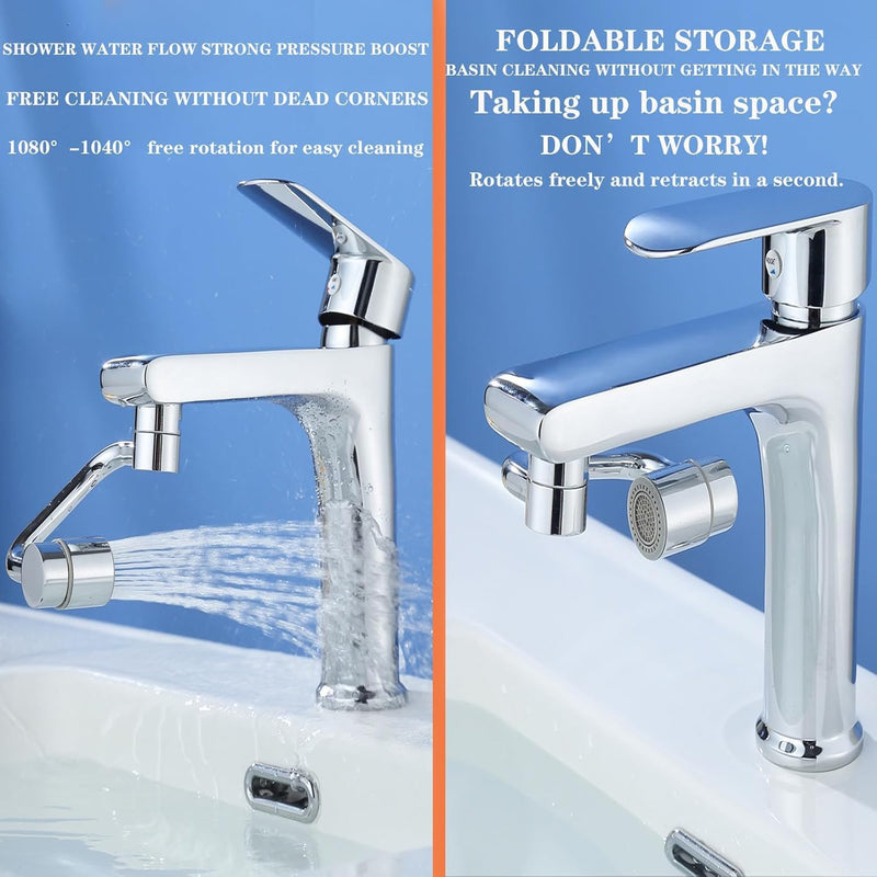 Universal Sink Faucet 1440° Rotatable Faucet Aerator Extension, U Shaped Faucet Extender, 360° Rotating Faucet Extender for Bathroom Sink/Kitchen, Sink Faucet Extender, 2 Modes Adjustable (2*Silver) 2*Silver