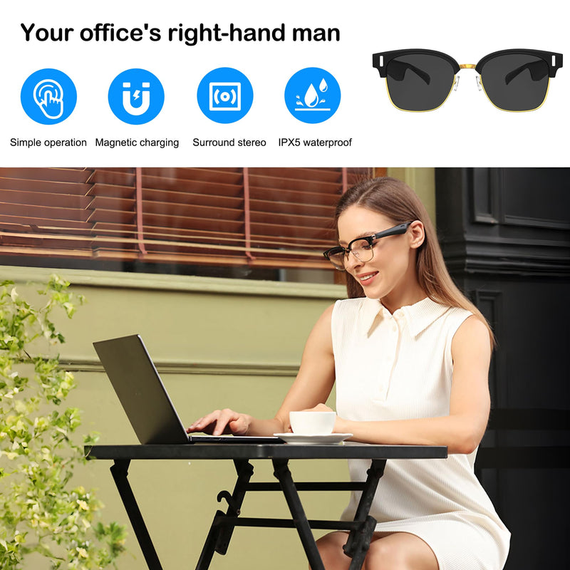 Bluetooth Sunglasses for Men Built-in Mic & Speakers, Smart Glasses Open Ear with Outdoor UV Protection and Voice Control for Men Women L051-a