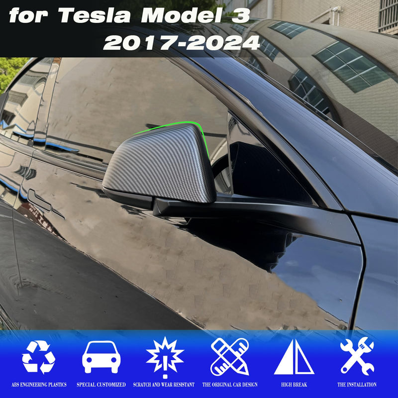 for Tesla Model 3 Rearview Mirror Guard Cover, Side Mirror Cover Exterior Accessories fit for Tesla Model 3 2017-2025 (Model 3-Matt Carbon Fiber Pattern) Model 3-Matt Carbon Fiber Pattern
