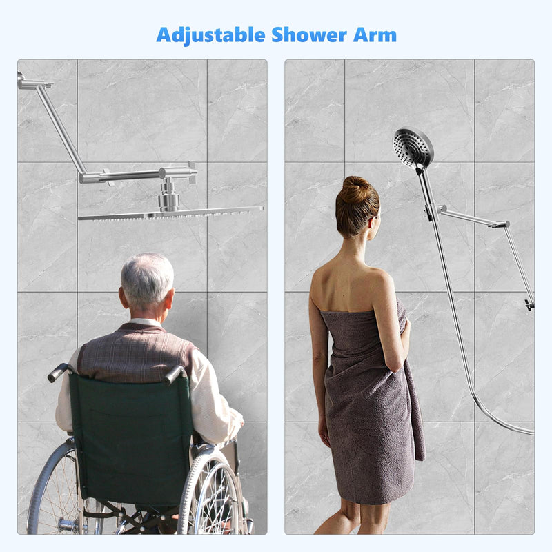 20 IN Shower Head Extension Arm, Anti-Leak Adjustable Shower Arm Extender for Rain & Handheld Shower Head, Extended Shower Head with G1/2 Universal Connector Compatible (Extend, Chrome) 20IN