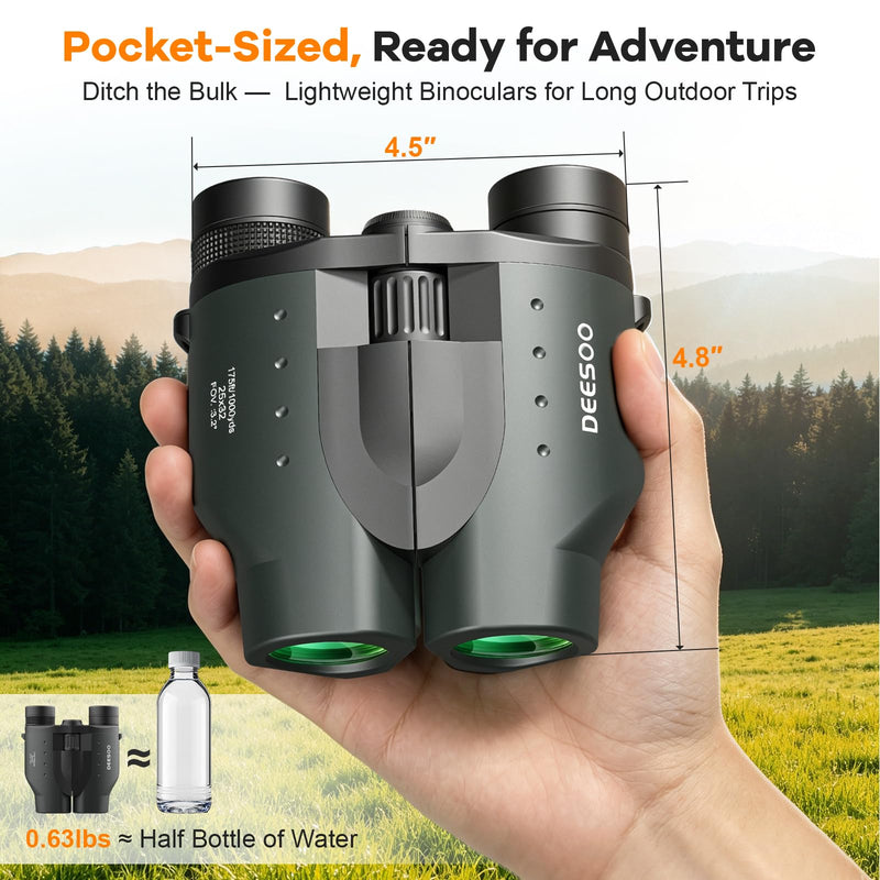 25x32 Compact Binoculars for Adults Kids - High Powered Lightweight Small Porro Binoculars with BAK4 Prism FMC Lens - Clear Vision for Bird Watching Cruise Ship Travel Hunting Sports (Green)