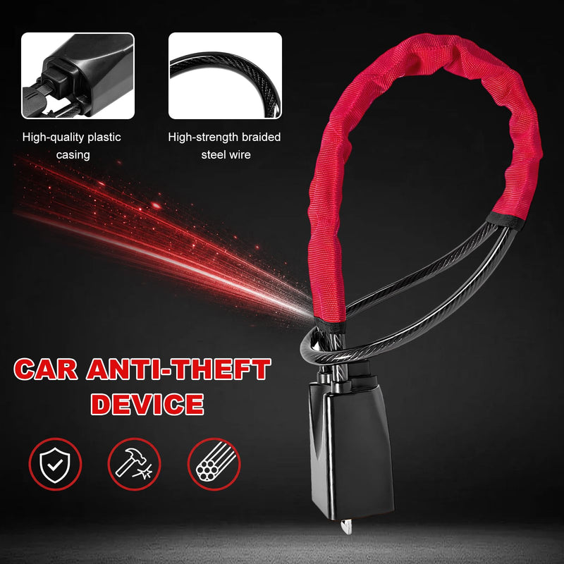 Steering Wheel and Seat Belt Lock, Compact & Lightweight Car Theft Prevention with 3 Multi-Function Keys, Anti-Theft Steering Wheel Safety Belt Lock for Car Truck SUV Van (Red) Red