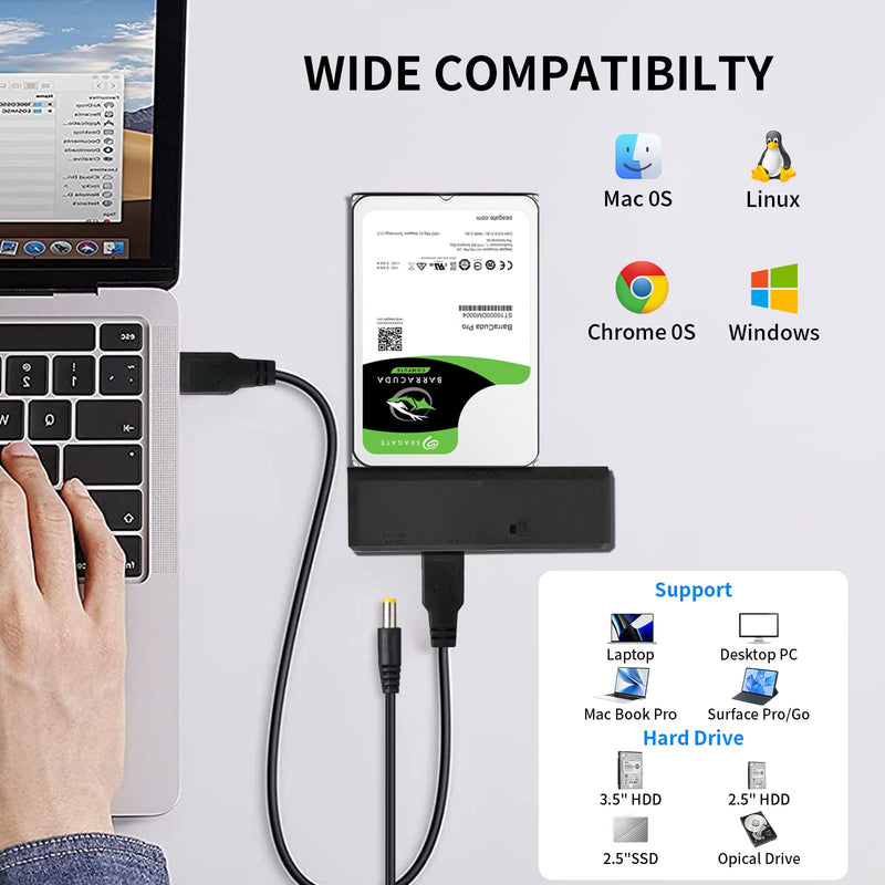 SATA to USB Adapter for 2.5 3.5 Inch HDD/SSD Hard Drive Disk, Optical Drive, with 12VPower Adapter, 2-in-1 SATA to USB Adapter