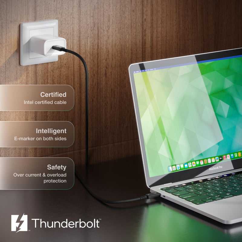 CalDigit Thunderbolt 5 Pro Braided Cable - 120Gbps 240W Power Delivery, Compatible with Thunderbolt 3, 4, USB4 Type C, MacBook Pro, iMac, iPhone 17 Max, Black (0.5m/1.64ft/19.685") 19.685 Inches