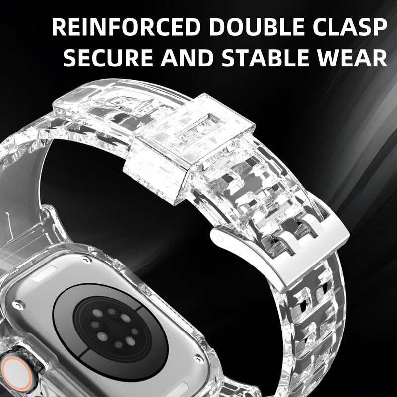 iMangoo Sports Band with Bumper Case for Apple Watch Ultra 3/2/1 49mm Clear | Transparent TPU Protective Bumper Cover Sweatproof Scratch Resistant Rugged for iWatch 49 mm Men Women