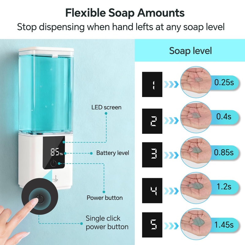 LAOPAO Automatic Soap Dispenser Wall Mount Rechargeable Liquid Soap Pump for Kitchen, Touchless Soap Dispenser for Dish/Hand/Shower Soap, Home & Commercial, 540ml, White